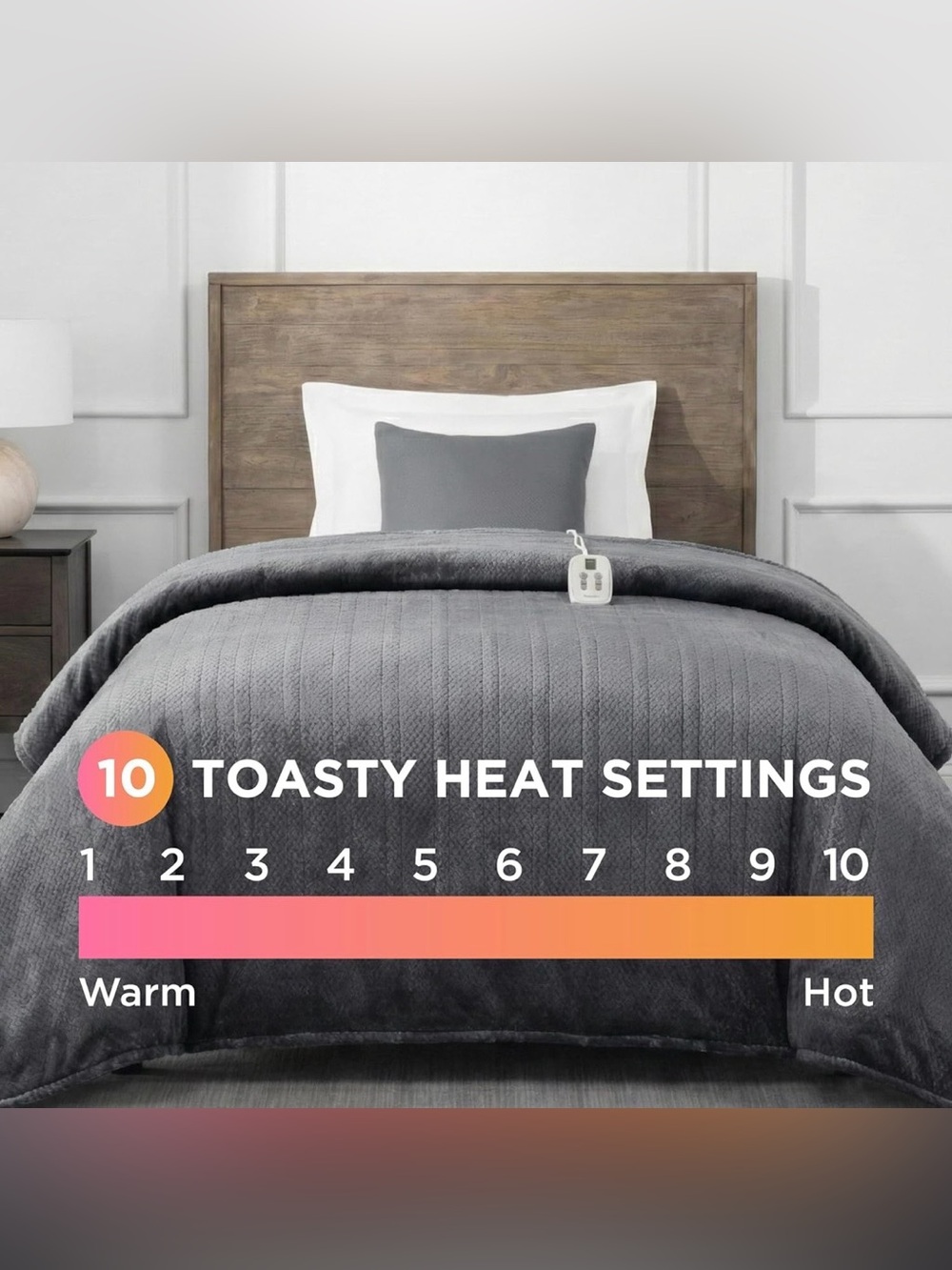 Brookstone Electric Heated Comfort Plush Herringbone Blanket w/ 10 Heat Settings - Picture 2 of 9